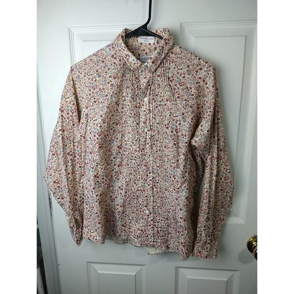 Ms. Sero Woman 16 Blouse Pink Floral Pleat Collared Button Front Prairie Cottage - Picture 1 of 11